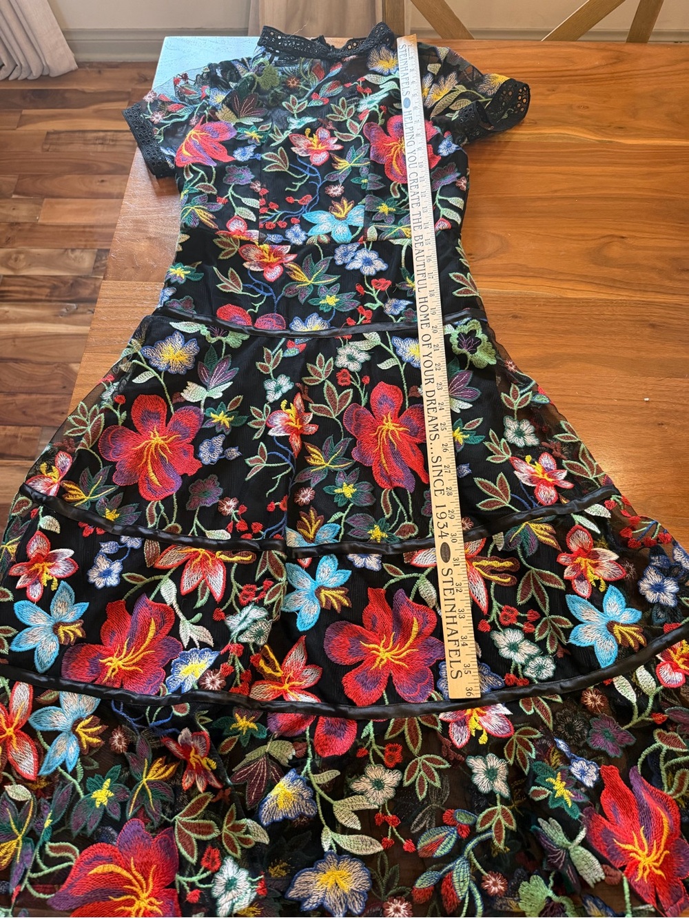 Anthropologie Black Sheer Midi Dress with Multicolor Floral Embroidery - Picture 6 of 8